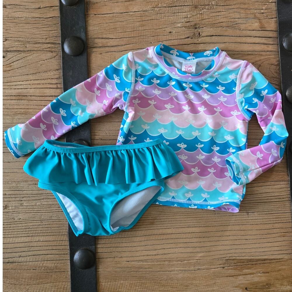 Ruffle Butts Long Sleeve Rashguard and Bikini Bottom Bikini sz 2T